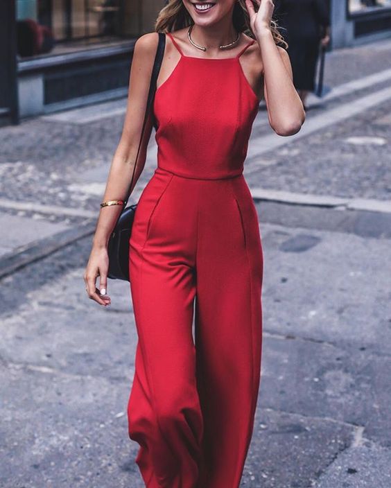 casual red jumpsuit